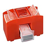 Relaxdays Mescolatore Automatico per 4 Mazzi di Carte Standard, Macchinetta Mischiacarte Fino a 91 mm, Plastica, Rosso, 50%
