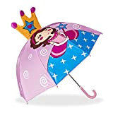 Relaxdays Ombrello per Bambini 3D Principessa, Parapioggia per Bimba, Ombrellino Bastone Leggero Piccolo a Campana