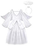 ReliBeauty Angelo Costume Vestito Bambina bianca con Aureola Aangelo Ali Angelo ,8-9 anni