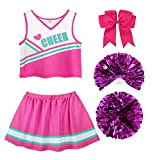 ReliBeauty Cheerleader Costume Vestito con Pon Pon Cheerleader,8-9 anni
