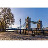 Renaiss 3.5x2.5m London Tower Bridge Sfondo Panchine Recinzione in ferro Alberi Cielo sereno Bellissimo scenario Fotografia Sfondo London Travel Landmark ...