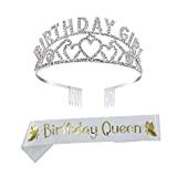 REYOK Compleanno Ragazza Tiara Corona, Birthday Girl Corona Tiara Strass Cristallo Gioielli Birthday Queen Fascia Sash per Feste di Compleanno ...