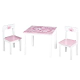 roba Set tavolo, 2 sedie per bambini Krone, Design con principessa castello unicorno, Legno bianco e rosa