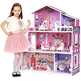 ROBUD Casa delle bambole in legno con mobili e accessori, set da gioco per ragazze bambole Villa Dream Toy Set