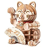 Rolife Puzzle 3D Legno per Bambini e Adulti Modellismo da Costruire Plutus Cat Kit Modello, Gatto Fortunato 3D Puzzle