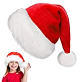 runfusio Cappello di Natale, di alta qualità, cappello di Babbo Natale, in peluche, colore rosso, cappello di Natale