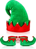 SATINIOR Natale Santa Cappello Elfo e Scarpe Natale Rosso e Verde Costume Elfo Accessori Set (21 cm/ 8 Pollici)