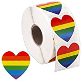 SAVITA 1000 Pezzi Gay Pride Adesivi a Forma di Cuore Amore Arcobaleno Adesivi Stripe Adesivi su Rotolo