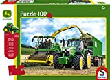 Schmidt Spiele John Deere 6195M e trituratore 8500i, 100 pezzi puzzle per bambini con trattore Siku, Multicolore, 56315