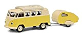 Schuco VW T1 Camper con rimorchio, Autobus con Tetto da Campeggio Chiuso, Scala 1:64, Giallo, 452026700