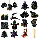 Scratch Art Natale,48 Pezzi Natalizie Scratch Art per Bambini,Arcobaleno Scratch Art,Scratch Art Bambini Carta da Grattare Arcobaleno Regali di Natale ...