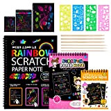 Scratch Art Notes per Bambini, Set di 3 Blocco da Disegno Arcobaleno Scratch Paper con 6 Penne Stilografiche In Legno ...
