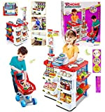 Set Bambini con Carrello per la Spesa e Oltre 20 Accessori Supermercato Giocattolo con Cibi Inclusi, luci e Suoni Multicolore,