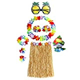 Set Costume Hawaiano ，Hula Gonna in Erba con Fiori Costume Set, Elastico Luau Erba e Hawaiano Fiori Braccialetti, per Hawaiian ...