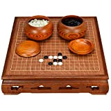 Set da tavolo da gioco Go con due set di pietra in legno di castagno dorato 19 x 19 e ...