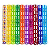 Set di 100 dadi a sei lati, colori assortiti per giochi di carte da tavolo, cubi colorati glitterati, colori traslucidi, ...