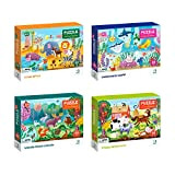 Set di 4 puzzle animali per bambini dai 4 anni in su 60 pezzi (animali della fattoria, mondo subacqueo, animali ...