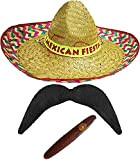 Set di accessori per costume da uomo rosso messicano con fascia della festa messicana + mostroache nere + jumbo sigari ...