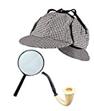 Set di accessori per travestimenti vittoriani da Detective Sherlock Holmes, cappello da deerstalker + lente d'ingrandimento + kit detective vittoriano, ...