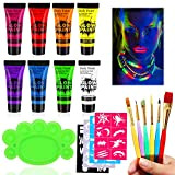 Set di Colori per il Corpo UV, Colori Fluorescenti per il Corpo, 8 Colori Lavabile Vernice Fluorescente Colorato Neon Kit, ...