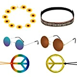 Set di costumi hippie Accessori hippie Accessori per costumi anni '60 e '70, inclusi occhiali da sole hippie rotondi, collana ...