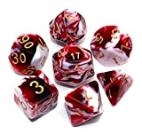 Set di dadi bianchi e rossi per dungeon e dragons, set di 7 dadi poliedrici per giochi di ruolo