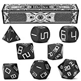 Set of 8 Obsidian Masterwork Precision Aluminum Polyhedrals with Laser-Etched Strongbox by Wiz Dice by Wiz Dice
