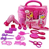 set parrucchieri, rosa simulazione parrucchieri cosmetici bellezza valigia giocattolo set -17pcs giochi di ruolo per bambine