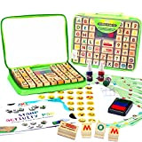 Set timbri di legno per bambini con timbri alfabeto e valigetta 72 pz. - Lettere, numeri, emoji, timbri lavabili 3 ...