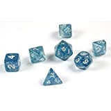 shibby 7 Dadi poliedrici per Giochi di Ruolo e da Tavolo di Colore Blu Luccichio con Sacchetto