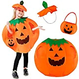 SHUOYUE Costume da Zucca di Halloween Bambino Vestiti Halloween Bambina 3 Pezzi Vestito da Zucca con Aaccessori Halloween Cappello Sacchetti ...