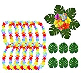 SIMUER Ghirlanda Hawaiana Collana Decorazione per Tropicali Tema,Foglie di Palma Tropicale e Fiori di Ibisco Ghirlanda Hawaiana Fiori Collana Spiaggia ...