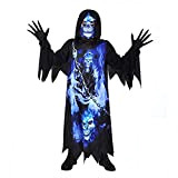 Sincere Party Il costume da Triste Mietitore Grim Reaper per bambini,Fantasma dell'oscurità,Veste nera spettrale con guanti spettrali,Maschera stampata 4-6 anni.