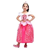 Sincere Party Ragazze Aurora Bella Addormentata Principessa Dress con Tiara, Pink Princess Fancy Dress 7-8 anni