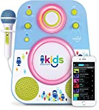Singing Machine Kids SMK250BG Mood LED Glowing Bluetooth Sing-Along Speaker with Wired Youth Microphone Doubles as a Night Light, Blue/Green