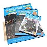 SIPLIV Arcobaleno Kit Art Scratch per Bambini, 3 Stilo in Legno + 3 Notepad (32 Fogli) Regalo Perfetto per Ragazze ...