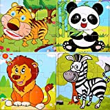 SIPLIV Puzzle in Legno Puzzle a 9 Pezzi Adatto per Puzzle Bambini 2-3 Anni,Set di 4, Foresta Animali A