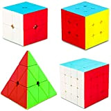 SISYS 4 Pack Speed Cube Set Cubo Magico 2x2x2 + 3x3x3 + 4x4x4 + Pyraminx Piramide Magic Puzzle Cubes 3D ...