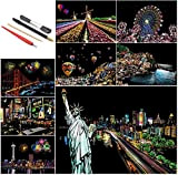 SiYear Scratch Paper Rainbow Painting Sketch, City Series Night Scene, Scratch Painting Creative Gift, Scratchboard for Adult And Kids with ...