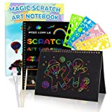 Smasiagon Scratch Art Notes per Bambini, Set di 2 Blocco da Disegno Arcobaleno Scratch Book con Matite in Legno e ...