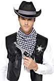 Smiffys Kit Western, Nero, gilet di pelle finto, cappello, distintivo e foulard