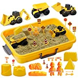 SOGUYI Sabbia per Bambini - 900g di sabbia magica con 3 grandi camion da costruzione, 16 giocattoli e cartelli da ...