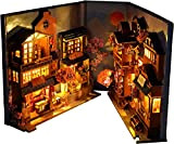 SOOMIO 3D Wooden Puzzle Bookend, DIY Book Nook Kit, with LED Light Shelf Insert Alley Miniature Dollhouse Model Building Set, ...