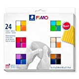 STAEDTLER FIMO soft ofenhärtende Modelliermasse, Kartonetui mit 24 sortierten Basic-Farben, 24 Halbblöcke à 25 g