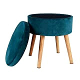 Storage Ottoman Chair Stool Upholstered Footstool Velvet Round Pouffe Chair Multifunction with Removable Cover A (C)