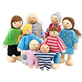SumDirect Set di 8 Felice Famiglia di Bambole di Legno, burattino per bambini giocare casa regalo (Style 1)