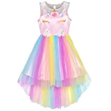 Sunny Fashion Vestito Bambina Fiore Unicorno Arcobaleno Principessa Festa 6 Anni
