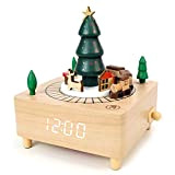 Sveglia digitale in legno con musica Canto di Natale, sveglia digitale con carillon in legno / tre livelli di luminosità, ...