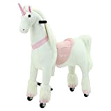 Sweety Toys- Plüsch 7264 Equitazione Grande Unicorno su Ruote per 4-9 Anni Ride Animal, Colore Bianco