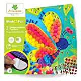 Sycomore-CRE7017 Pompon e Gemme autoadesive per Bambini-3 Quadri Farfalle-attività Creativa-Stick & Fun-A Partire dai 5 anni-Sycomore-CRE7017, Multicolore, CRE7017
